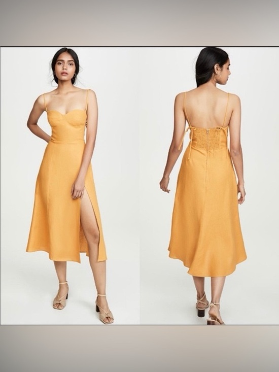 Reformation Dresses & Skirts - Reformation Linen Midi Dress Yellow Mustard Tie Strap Size 0